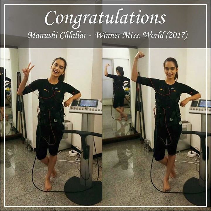 The Studio Family congratulates @manushi_chhillar on her spectacular win for @missworld ' 17 ! #mihabodytech
#gymrats #workout #fitness #motivation 
#RoadtoMissWorld #MissWorld #MissIndia #ManushiChhillar #EMSTraining