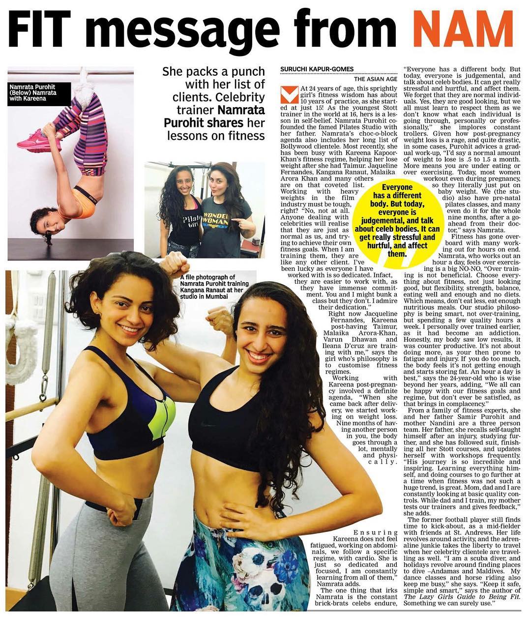 In @theasianage (Delhi Edition) today! 
A FIT message to all the Fitness Buffs from the #CelebrityFitnessTrainer - @namratapurohit herself on how to be Fit and Fab and to keep your fitness regime Safe Simple & Smart!.
.
.
.
#namratapurohit #fitnessguru #thepilatesstudio #pilates #fitnessbuffs #kareenakapoorkhan #kanganaranaut #bebo #malaikaarorakhan #varundhawan #jacquelinefernandes #celebrityfitnesstrainer #fitnesstrainer