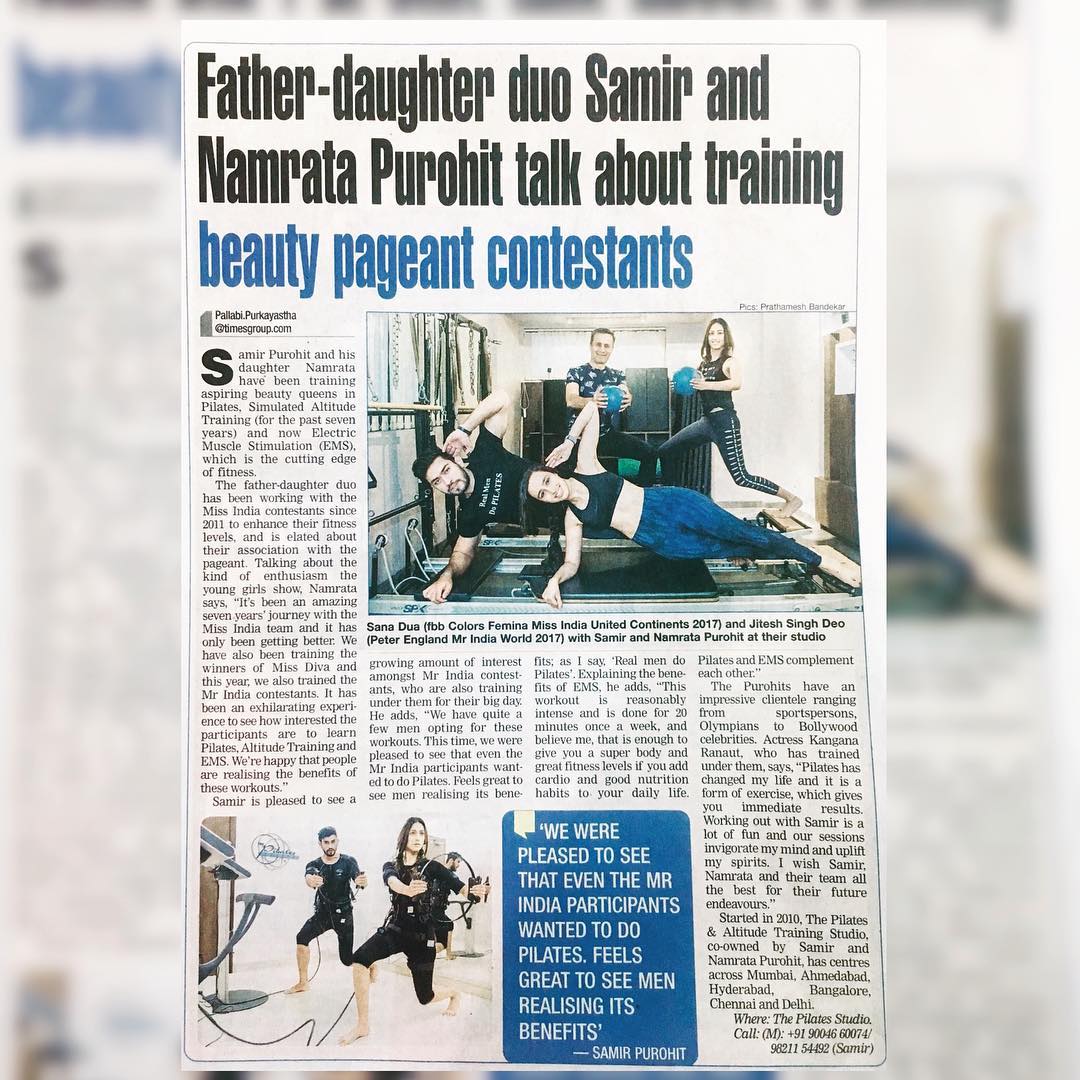 @bombaytimes gives us a brief outlook on how the Father - Daughter duo @samir.purohit and @namratapurohit teamed up to train the Beauty Pageant Contestants and the Bollywood Big-Wigs at @thepilatesstudiomumbai ! 
Read on to know more:- https://epaper.timesgroup.com/Olive/ODN/TimesOfIndia/ Contact us for queries on: 9099433422/07940040991
www.pilatesaltitude.com .
.
.
.
.
.
#like4likeback #likeforlike #Like4Like #tagforlikes #tagsforlikes #follow4follow #followforfollow #instagram #relationshipgoals #relationships #modellife #gymlife #muscle #pilates #pilatescore #strength #coreworkout #stability #awesomeperson #strong #realmendopilates #missindiaorg #followme #photooftheday #picoftheday #tranformationtuesday #mumbaidiaries #Workout #workoutmotivation