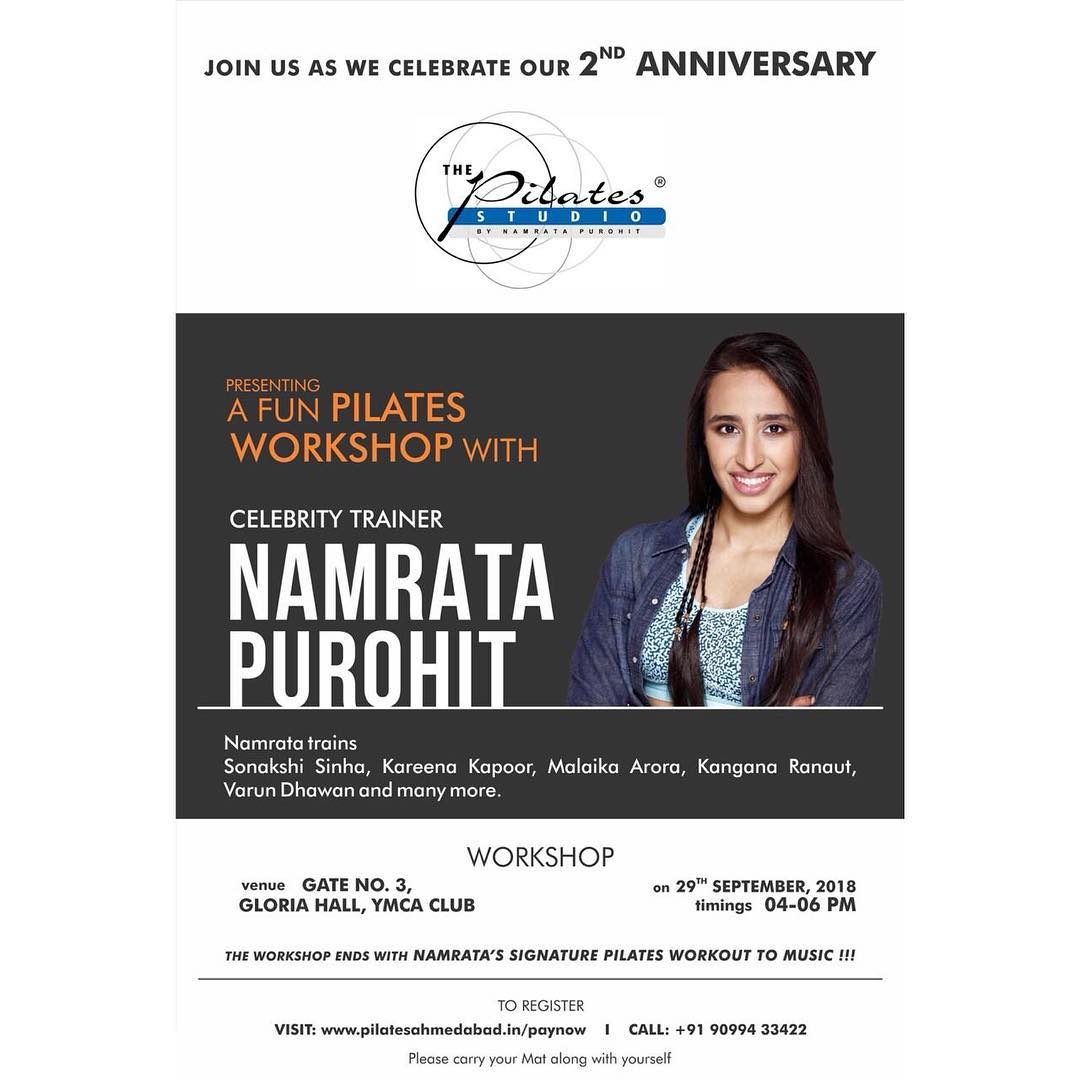 Ahmedabad!! Here’s some Good News for you! 💃🏻
.
.
A fun #Pilates workshop with the #OriginalPilatesGirl & #CelebrityTrainer - @namratapurohit at the YMCA Club between 4pm - 6pm on the 29th of September’18. .
.
Get your tickets NOW - Link in the bio 👉🏻
.
.

Hoping to see you all soon. 
Let’s #TrainSmart 😁💪🏼
.
.
.
.
Contact us for queries on: 9099433422/07940040991
www.pilatesaltitude.com
.
.
. 
#Pilates #PilatesCommunity #Fitness #FitnessEnthusiasts #HealthTips #EatHealthy #Stretch #WorkOut #ThePilatesStudio #Graceful #Relax #FitnessMotivation #InstaFit #StottPilates #FitnessStudio #Fitspo 
#ThePilatesStudio #Strength #pilates #PilatesGirl  #Workout #WorkoutMotivation #fitness #Exercise