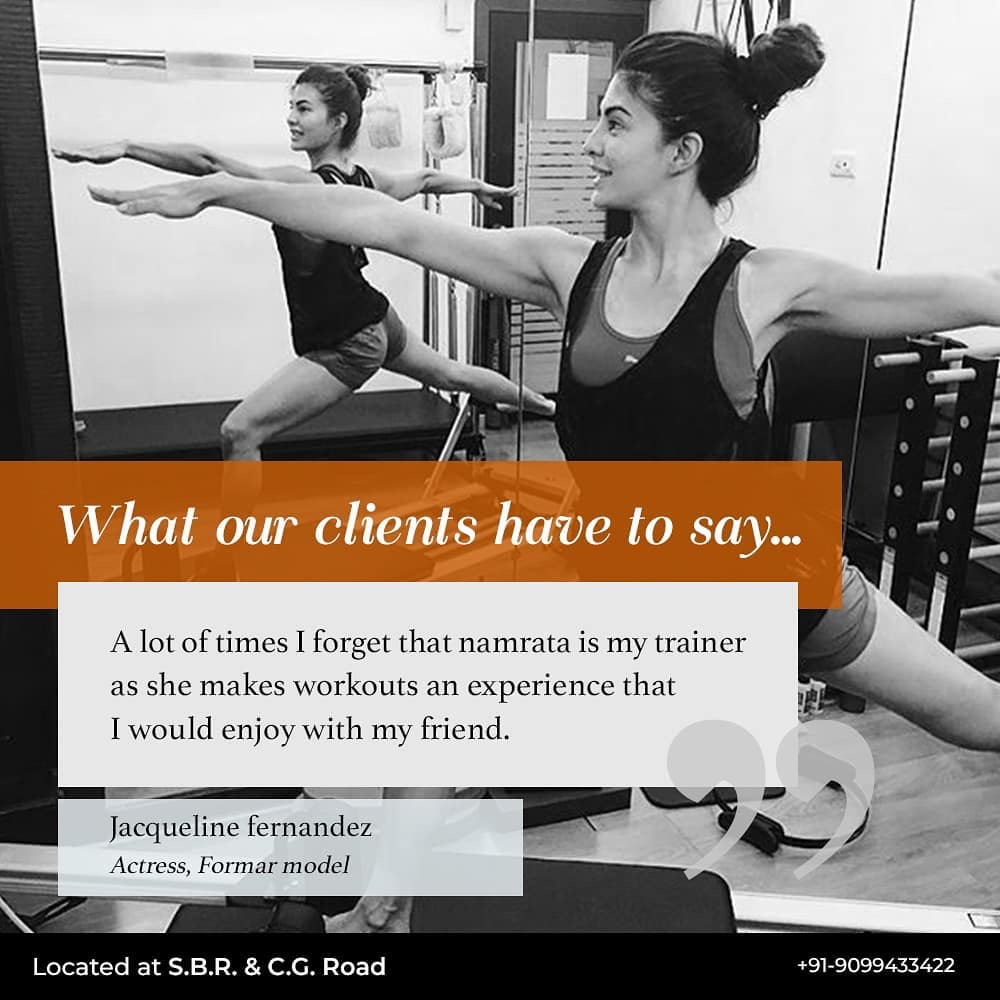 #ClientDiaries: Here’s what our favourite client - @jacquelinef143 has to say about Pilates and our very own @namratapurohit - Celebrity Fitness Trainer :)
.
.
