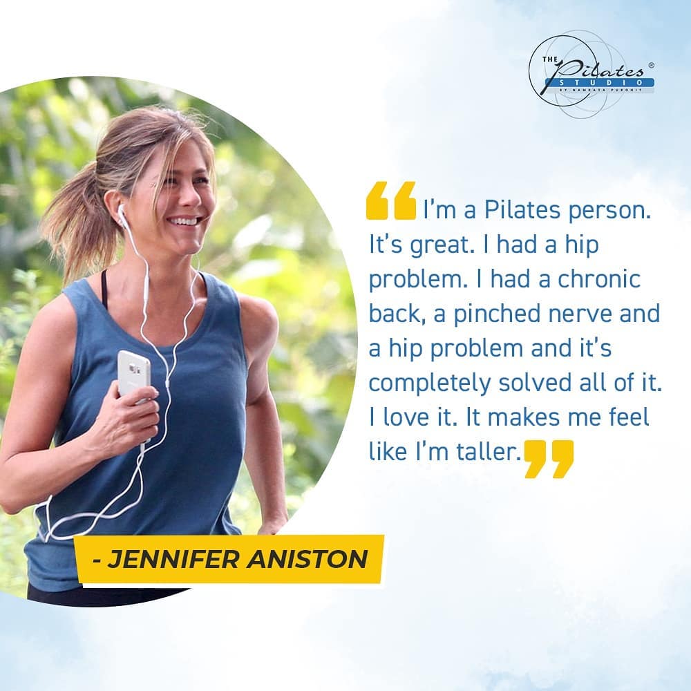 @jenniferaniston is a big fan of Pilates. 
In an interview with InStyle magazine, Jennifer told them that she likes to incorporate Pilates into her workout regimen.She said:

“I’m a Pilates person. It’s great. I had a hip problem. I had a chronic back, a pinched nerve and a hip problem and it’s completely solved all of it. I love it. It makes me feel like I’m taller.Pilates can be a great way to build strength in your core, improve your flexibility, and more. 