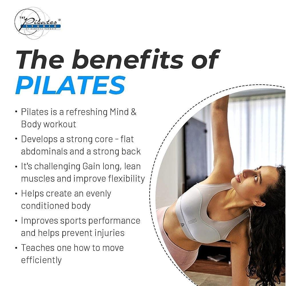 #DidYouKnow The Benefits Of Pilates? 
1. Pilates is a refreshing Mind & Body workout
2. Develops a strong core - flat abdominals and a strong back
3. It's challenging
4. Gain long, lean muscles and improve flexibility
5.  Helps create an evenly conditioned body
6. Improves sports performance and helps prevent injuries
7. Teaches one how to move efficiently
.
.
.
Contact us for queries on: 9099433412/ 9099433422/07940040991
www.pilatesaltitude.com
.
.
.
#Pilates #PilatesCommunity #Fitness #FitnessEnthusiasts #HealthTips #EatHealthy #Stretch #WorkOut #ThePilatesStudio #Graceful #Relax #FitnessMotivation #InstaFit #StottPilates #FitnessStudio #Fitspo #PilatesGirl